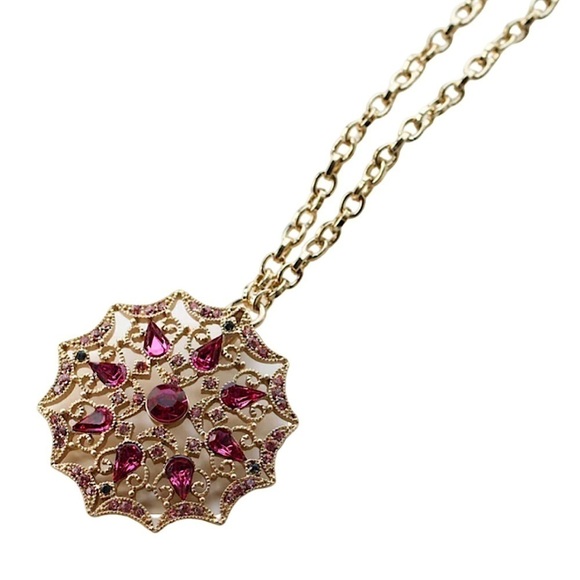 ANNE KLEIN • Pink Crystal Pendant Gold Necklace - Picture 2 of 3